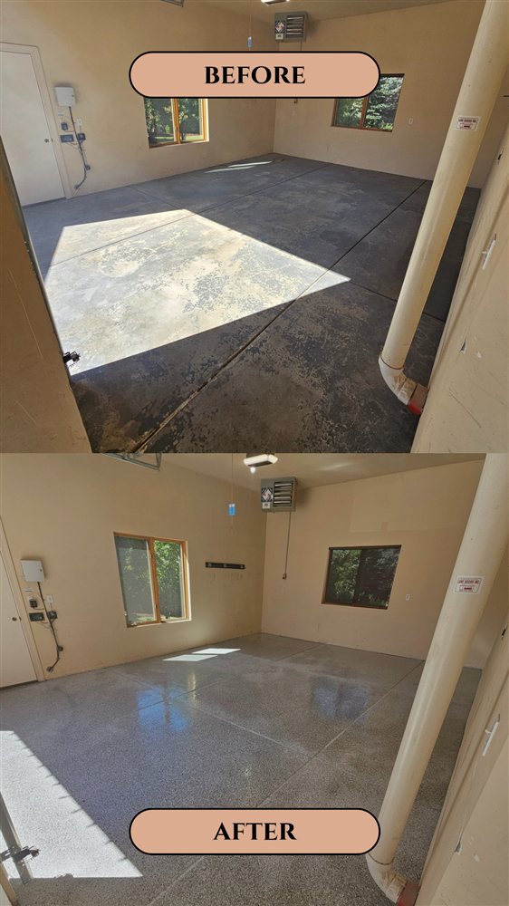 Garage floor before and after epoxy coating